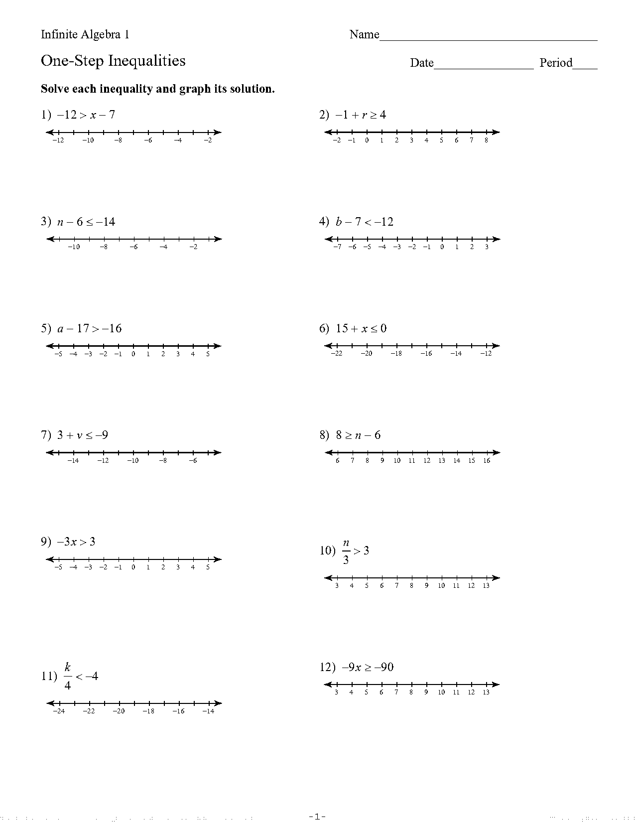 solving inequalities in one variable worksheet pdf