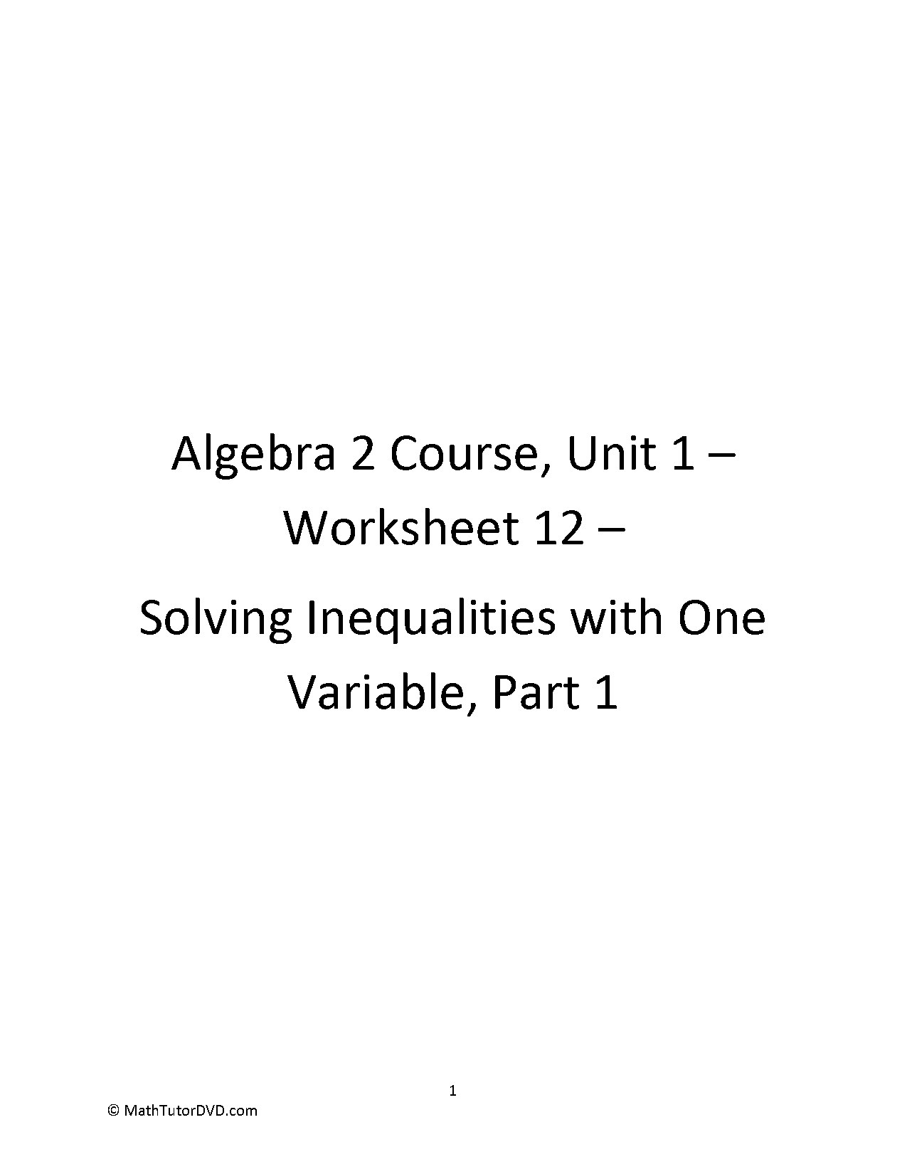 solving inequalities in one variable worksheet pdf