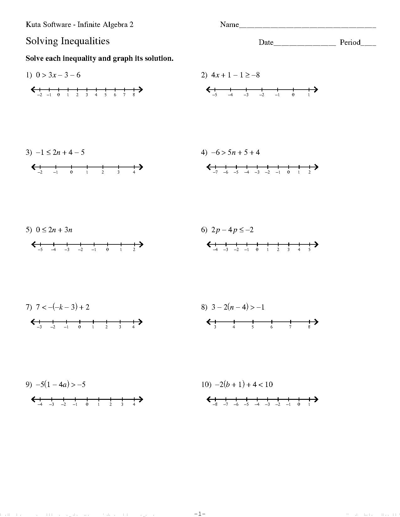 solving inequalities in one variable worksheet pdf